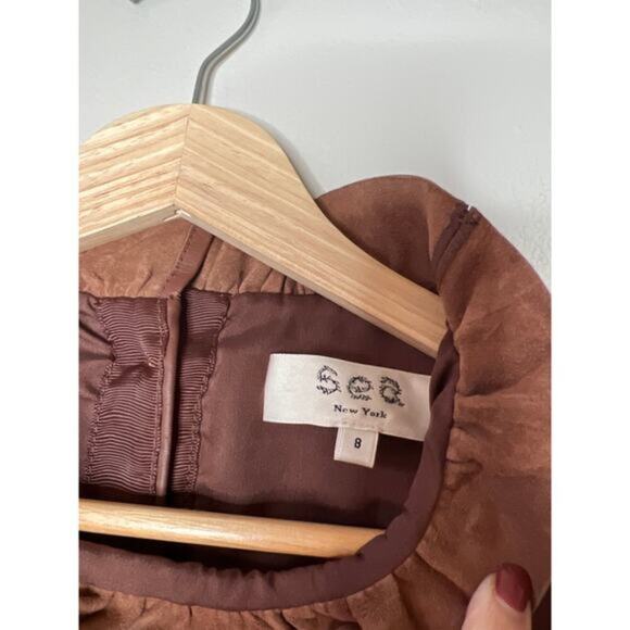 NEW Sea New York Lora Leather Back Buttoned Ruffled Neck Top Caramel Brown - Picture 4 of 7